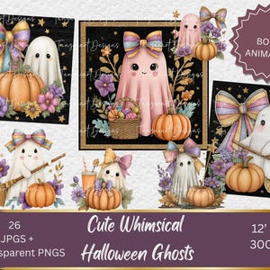 Cute Whimsical Ghosts, Glitter Halloween Mega Bundle, Clipart, Ghost Png, Spooky Halloween, Autumn Clipart,Spooky clipart, Halloween Graphic