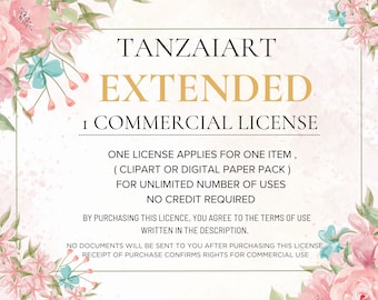 Tanzaiart’s Extended Commercial License for Clip Art and Digital Paper pack - For a single product - Unlimited Use - No credit required