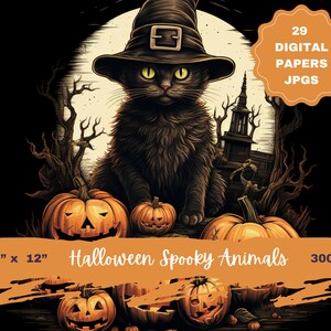 Druckbare Halloween-Landschaft, digitales Papier, Aquarell-Halloween-Szenen, gruselige Seiten, Download Junk Journal, Scrapbooking, Kartenherstellung