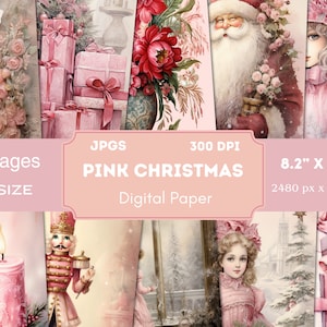 Pink Christmas Junk Journal kit Mixed Media, digital papers, pink printable journal pages, journaling papers, digital download, card making