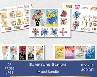 Scripture Scraps, Floral Bible Verse, Junk Journal Stickers (Digital Download)