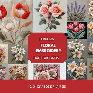 Floral Stickerei Papier Pack, Rosen Floral, Botanische Bundle, Junk Journal, Junk Journal, digitaler Download, Scrapbook Papier