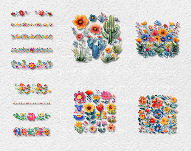 Mexican Watercolor Floral Clipart, Fiesta Flowers (PNG, PDF) - Etsy