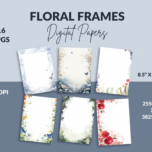 Floral Frames Clipart - 16 High Quality JPGs, Digital Planner, Junk Journaling, Wall Art, Memory Book, Commercial Use, Digital Download