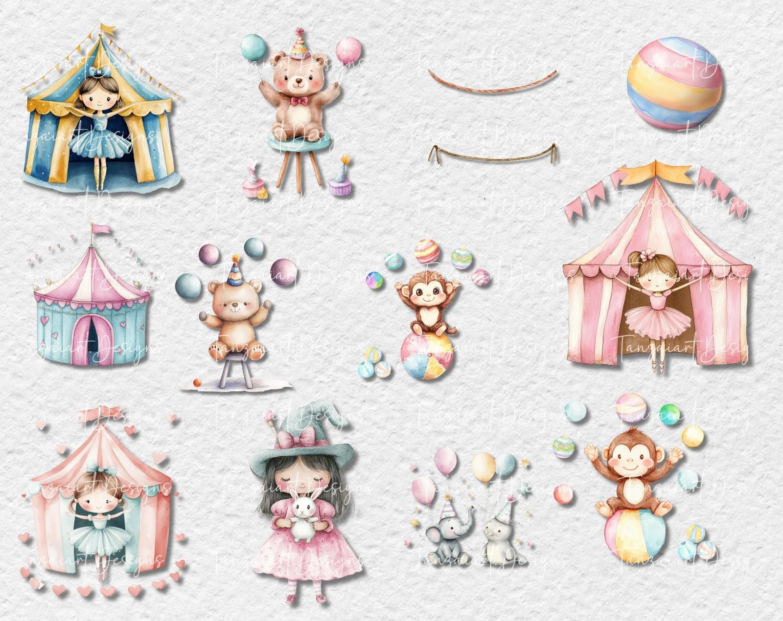 Circus Watercolor Clipart, Digital Download, Cute Pink Circus Png ...