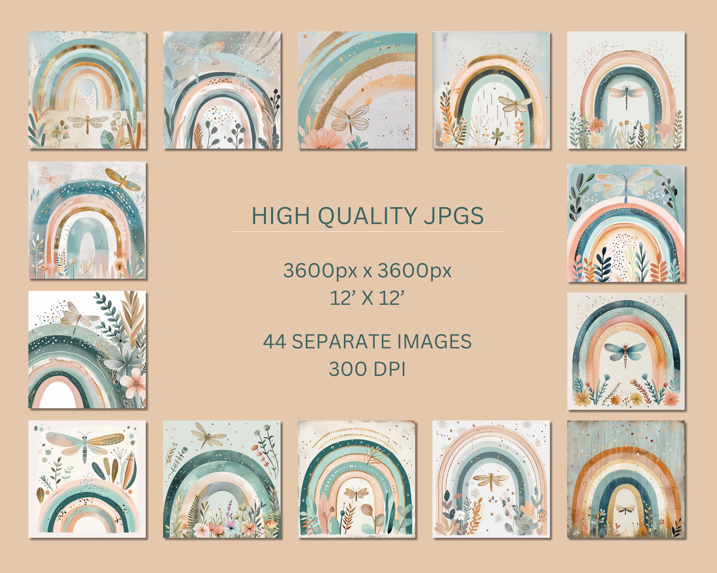 Boho Rainbow Floral Clipart Set, Boho Rainbow, Natural Colors, Pastel ...