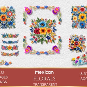 Mexican Watercolor Floral clipart, flowers fiesta clip art, cinco de mayo clip art, colorful mexican clip art Spanish Mexican Floral Clipart