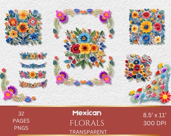 Mexican Watercolor Floral clipart, flowers fiesta clip art, cinco de mayo clip art, colorful mexican clip art Spanish Mexican Floral Clipart