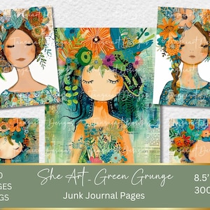 She Art Whimsical Girl Collage Sheet | Digital Scrapbook Paper Digital Download | Art Journaling | Junk Journal Ephemera | Digital Ephemera