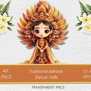 Traditionelle Bali Tänzerin Puppen Clipart, Aufkleber, Junk Journal, Scrapbook, Ephemera, digitaler Download,