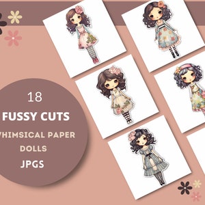 Whimsical PAPER DOLLS, printable  junk journal ephemera | Dolls journaling supplies Collage | fussy cut doll images digitals |