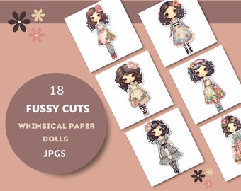 Whimsical Paper Doll Fussy Cuts, Printable Ephemera (Digital Download)