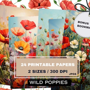 Mohn Junk Journal Kit Vintage Ephemera Journal Mohnblumen Digitales Papier für Scrapbooking Floral Printable Shabby Seiten Sofort Download