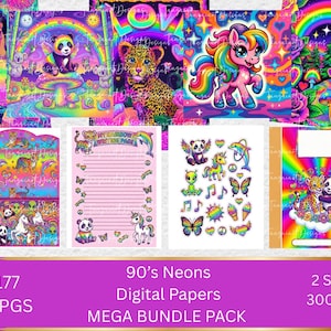 90’s Neons Rainbow Vibes MEGA BUNDLE – Ultimate Digital Paper & Ephemera Pack!