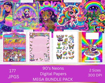 MEGABUNDEL 90's Neons Rainbow Vibes – Ultiem pakket digitaal papier en ephemera!