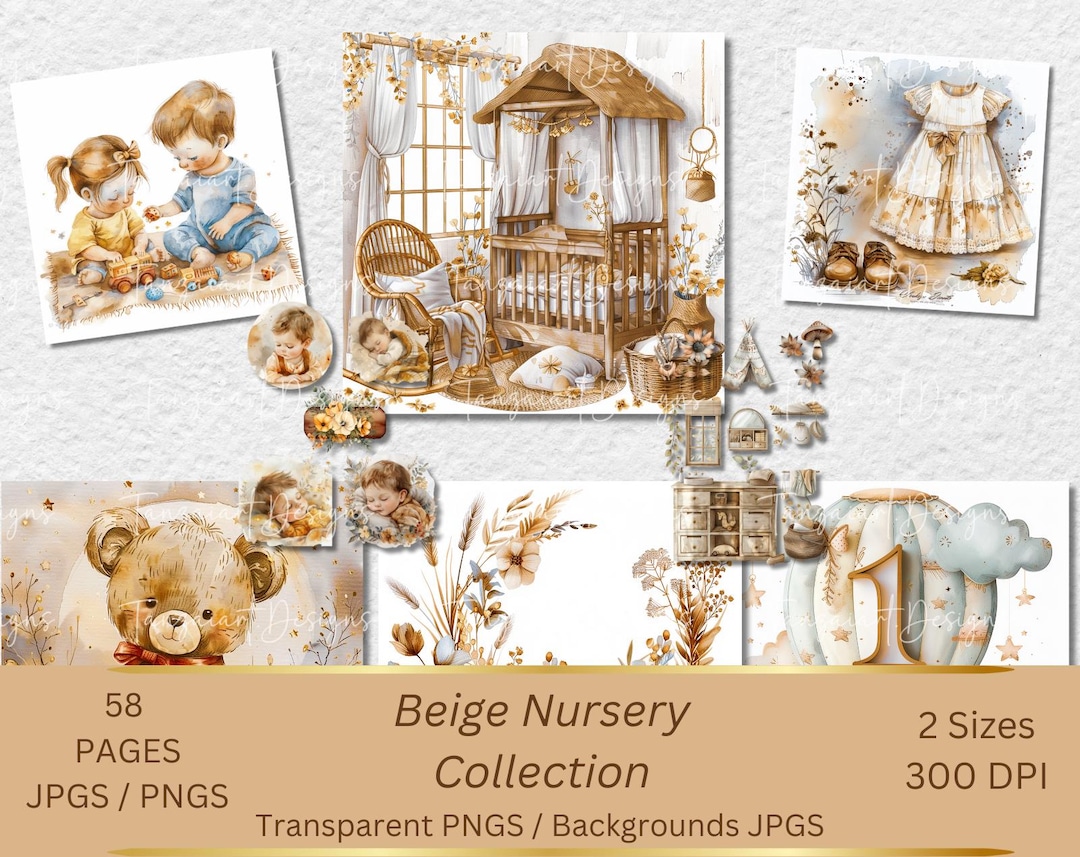 Watercolor Baby Nursery Clipart PNG, Boho Nursery Clipart, Boho Baby ...