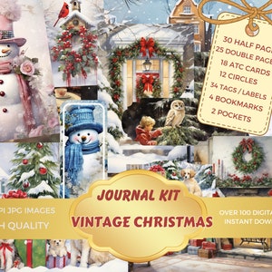 Vintage Christmas Junk Journal Kit Ephemera, ATC, Tags, Pocket, Scrapbook Supply, Christmas, Over 100 Digital Items, Xmas Printable