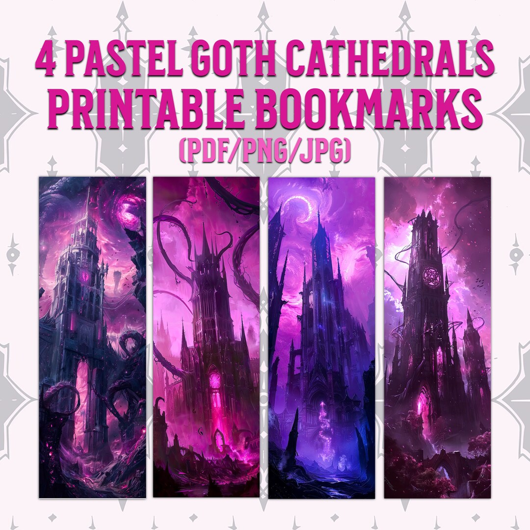 Pastel Goth Cathedrals Printable Bookmarks for Medieval Fantasy Lovers ...