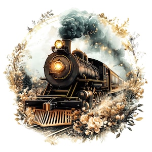 Tren de fantasía / Conjunto de 15 / Paquete de imágenes prediseñadas / JPEG de alta calidad / PNG transparentes / Descarga digital / Arte imprimible / USO COMERCIAL GRATUITO