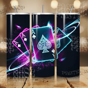 Carte de poker néon 20 oz design par sublimation de gobelet maigre, téléchargement numérique PNG, NUMÉRIQUE instantané uniquement, emballage de gobelet