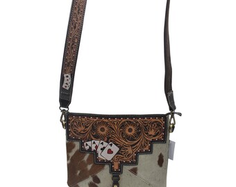 Handmade Cowhide Leather Crossbody Bag: Tooled Floral Cowgirl Purse