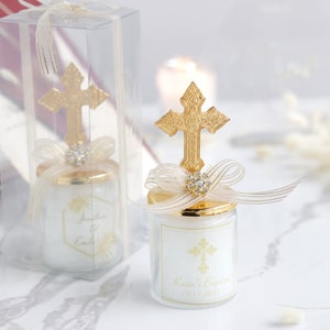 Cross Lid Candle Favor, Unique Baptism Favor, Luxury Thank You Favors for Christening, First Communion Gifts, Elegant and Personalized