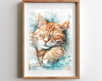 Dynamic Kitty Painting  Cute Cat Watercolor Art Print Digital Art Wall Decor Pet Lover Gift Wall Decor Gift for Her Wall Art Unframed