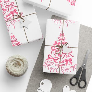 Pink Calligraphy Tree Wrapping Paper | Holiday Pattern, Decorative Gift Wrap