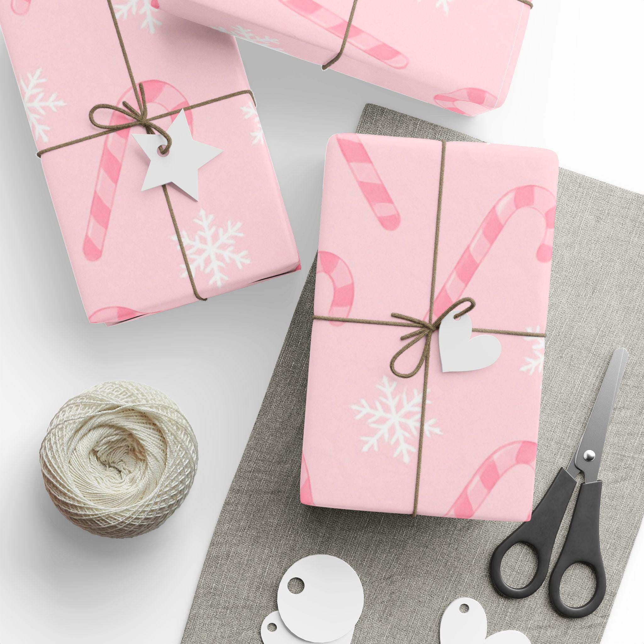 Pink Candy Cane Snowflake Wrapping Paper | Rolled Gift Wrap - Etsy