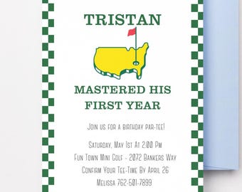 Golf Masters First Birthday, Masters Themed Birthday Invitation, Masters Golf, Mastered First Year Birthday Invitation, Let's Partee Invite
