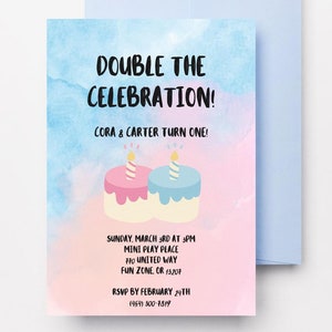 Double the Celebration Birthday Invitation, Multiple Kids Birthday Invite, Joint Birthday Invite, Double Birthday, Twin Birthday, Boy Girl