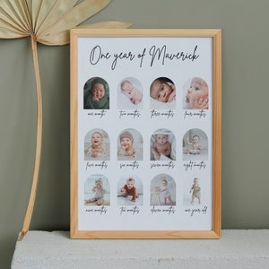 First Birthday Photo Milestones Sign, Baby Photo Display, Milestone Photo Sign, Monthly Milestones, One Year of Baby, First Year Poster