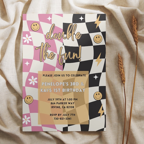 Joint Birthday Invitation, Twin Birthday Invitation, Sibling Birthday Invitation, Boy Girl Birthday, Double the Fun Twins, Coed Party