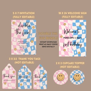 Double the Fun Birthday Invitation, Twin First Birthday, Joint Birthday Invitation, Boy Girl Twins Birthday, Sibling Invitation, Twin Bundle
