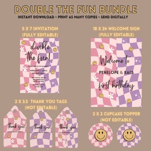 Double the Fun Birthday Invitation, Twin First Birthday, Joint Birthday Invitation, Twins Girls Birthday, Sibling Invitation, Two Birthdays