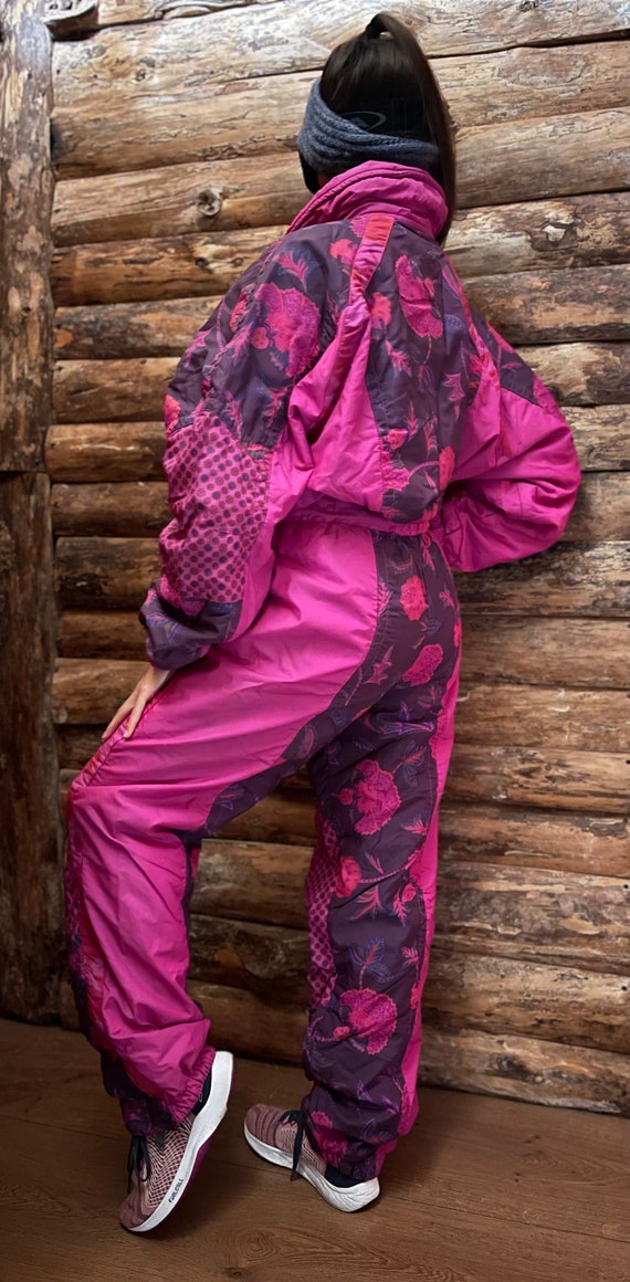 Combinaison De Ski Vintage Profil Années 80-90 - Rose Et Blanc, Taille M, Une Pièce Isolée