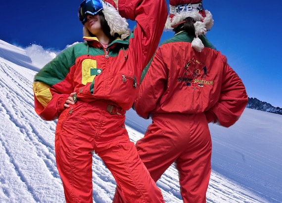 Red Vintage Ski Bibs Overalls Snowboard Men Skiing Pants Snow Suit