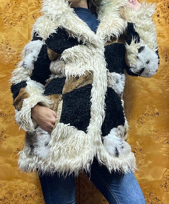 Patched faux fur coat deals