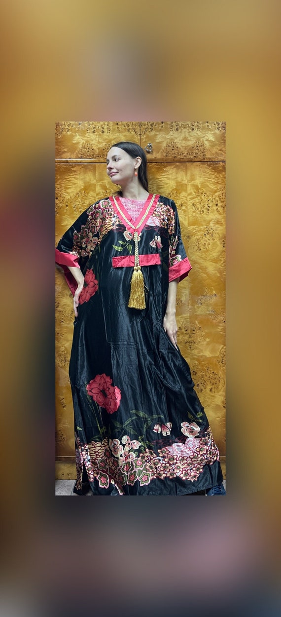 Long New Chinese Satin Maxi Kimono Dress Vintage - Etsy