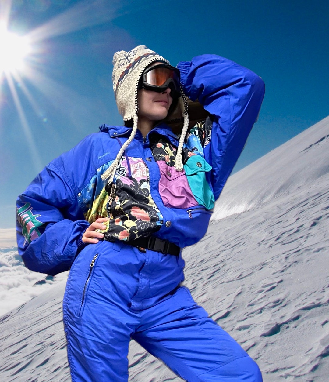 ９０s　 fusalp 　フザルプ　スキーウェア　ズボンのみ　Ｌブルー系カラフル SPORTALM L Winter Vintage Snowboard Skianzug Ski Suit Snowsuit Ski