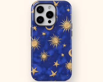 Celestial Phone Case Sun Moon Stars Night Sky Gold Astrology Cover for iPhone 16 15 14 13 12 Samsung Galaxy S24 S23 S22 S21 Gift Space Case