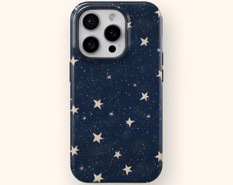 Starry Sky Phone Case Dark Blue Night Aesthetic Celestial Stars Cover for iPhone 17 16 15 14 13 12 Samsung Galaxy S25 24 S23 S22 S21 Gift