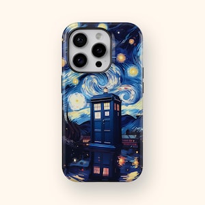 Doctor Who TARDIS, Van Gogh Starry Night Inspired, Art iPhone Case, Fandom Gift, Mashup Art, Parody Art, The Police Box, Exploding Tardis