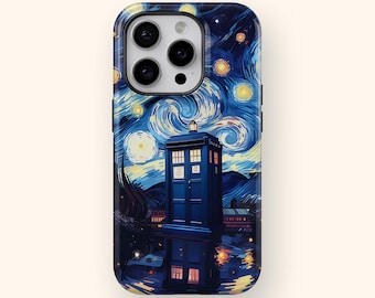 Doctor Who TARDIS, Van Gogh Starry Night Inspired, Art iPhone Case, Fandom Gift, Mashup Art, Parody Art, The Police Box, Exploding Tardis