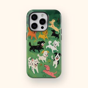 Dog Phone Case Cute Dog iPhone Case Dog Lover Phone Case Colorful Dog Cartoon Art Dog Collage Phone Case Unique Dog Gifts Kawaii Phone Case