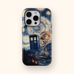 Doctor Who TARDIS iPhone Cases, Van Gogh Starry Night Inspired, Parody Art, Whovian Covers, For iPhone 14 13 12 Mini XR 7 8 Case, Police Box