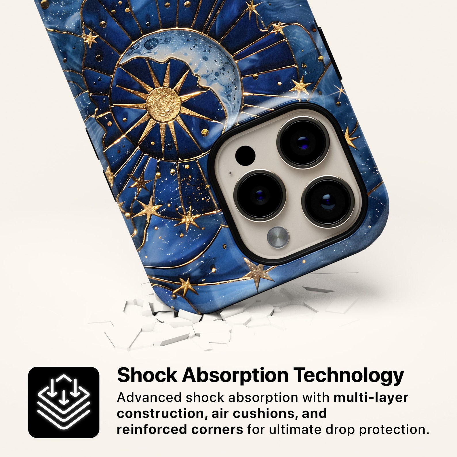Stain Glass Phone Case Blue Celestial Moon Star Phone Case Mosaic ...