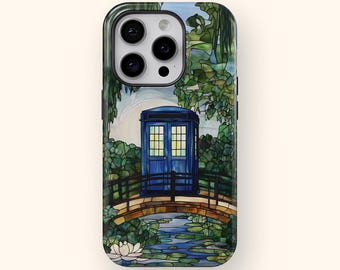 Doctor Who Phone Case Tardis Phone Case Dr Who Gift Time Machine Blue Police Box Claude Monet Bridge Samsung iPhone Impressionist Phone Case