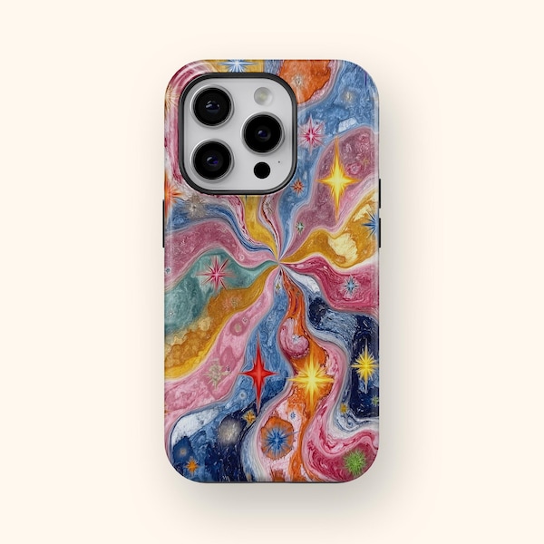 Psychedelic Starburst Phone Case for iPhone 17 16 15 14 13 12 11 and Samsung Galaxy S25 S24 S23 S22 S21 Trippy Cosmic Swirl Art Design