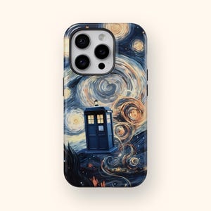 Doctor Who TARDIS iPhone Hüllen, Van Gogh Sternennacht inspiriert, Parodie Kunst, Whovian Abdeckungen, für iPhone 14 13 12 Mini XR 7 8 Fall, Polizei Box
